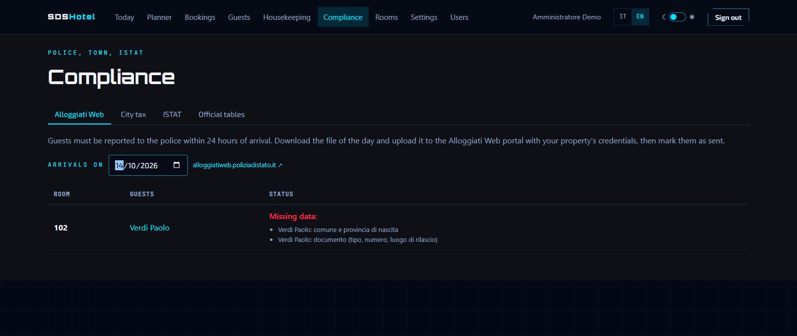 Prepare the Alloggiati Web file